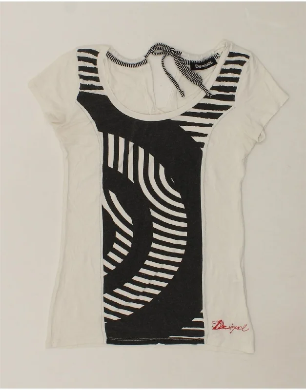 DESIGUAL Womens Graphic T-Shirt Top UK 10 Small White Colourblock Viscose-- Satin Fabric Silk Fabric Chiffon Fabric DESIGUAL Womens Graphic T-Shirt Top UK 10 Small White Colourblock Viscose-- Satin Fabric Silk Fabric Chiffon Fabric
