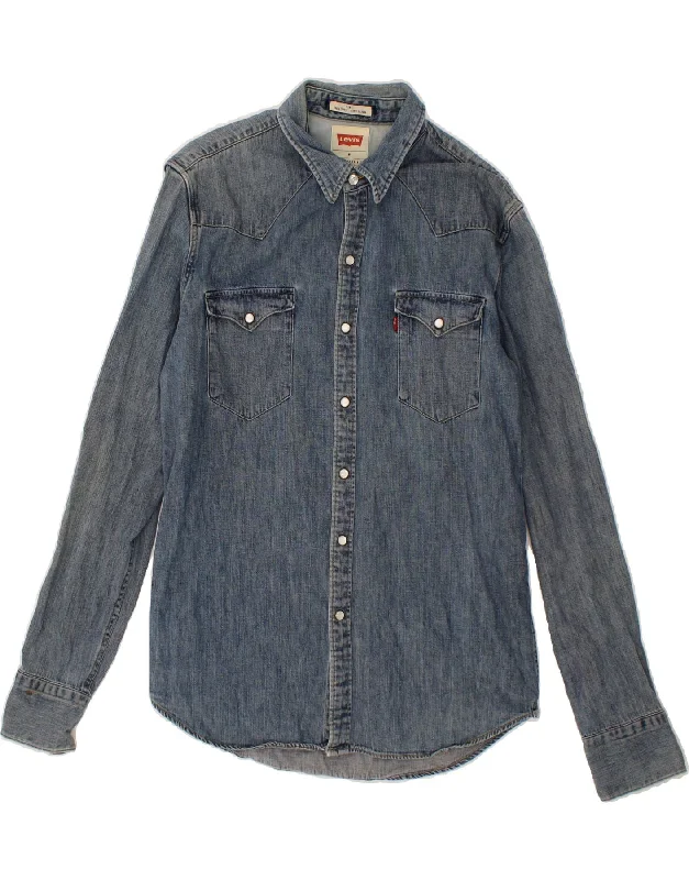 LEVI'S Mens Slim Fit Denim Shirt Medium Blue Cotton-- Lace Blend Ribbed Blend Corduroy Blend LEVI'S Mens Slim Fit Denim Shirt Medium Blue Cotton-- Lace Blend Ribbed Blend Corduroy Blend
