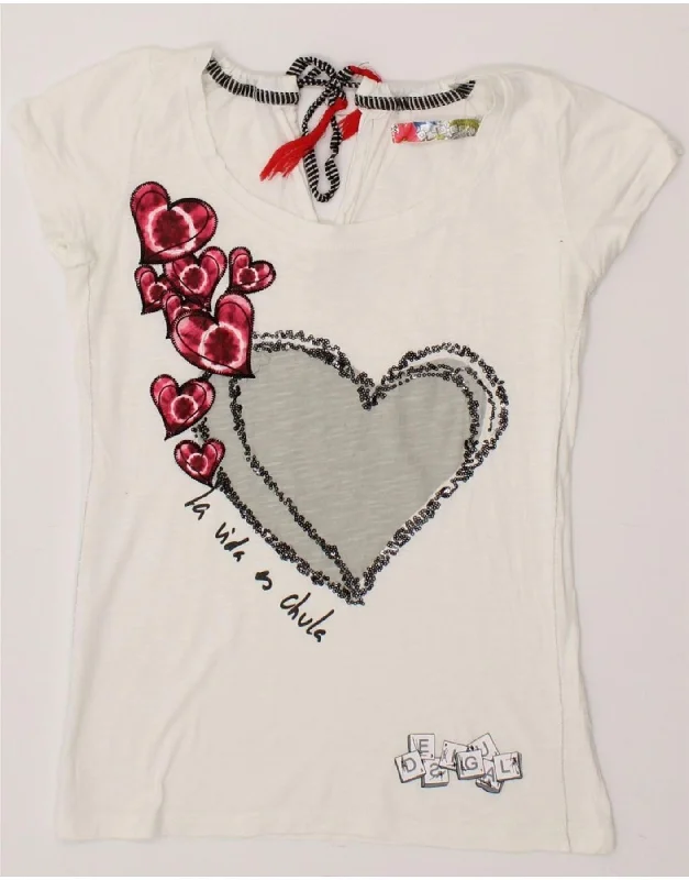 DESIGUAL Womens Graphic T-Shirt Top UK 6 XS White Heart-- Thin T-Shirt Open Front Quick Dry DESIGUAL Womens Graphic T-Shirt Top UK 6 XS White Heart-- Thin T-Shirt Open Front Quick Dry