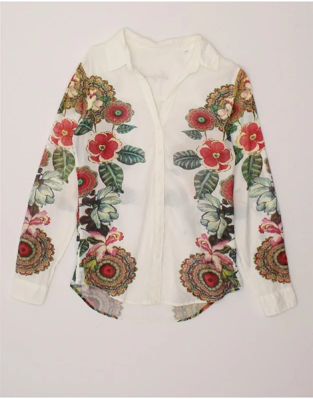DESIGUAL Womens Graphic Shirt UK 10 Small White Floral Cotton-- Modern Contemporary Chic DESIGUAL Womens Graphic Shirt UK 10 Small White Floral Cotton-- Modern Contemporary Chic