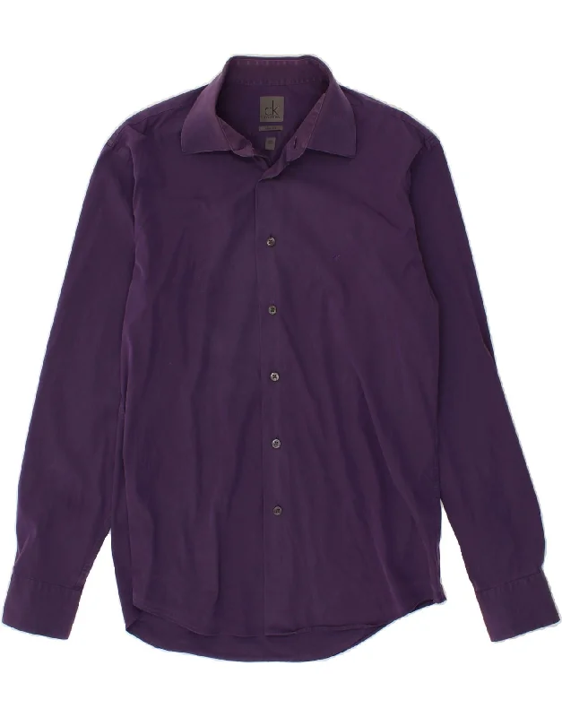 CALVIN KLEIN Mens Slim Fit Shirt UK 40 15/ 3/4 Medium Purple Cotton-- Mesh Canvas Denim