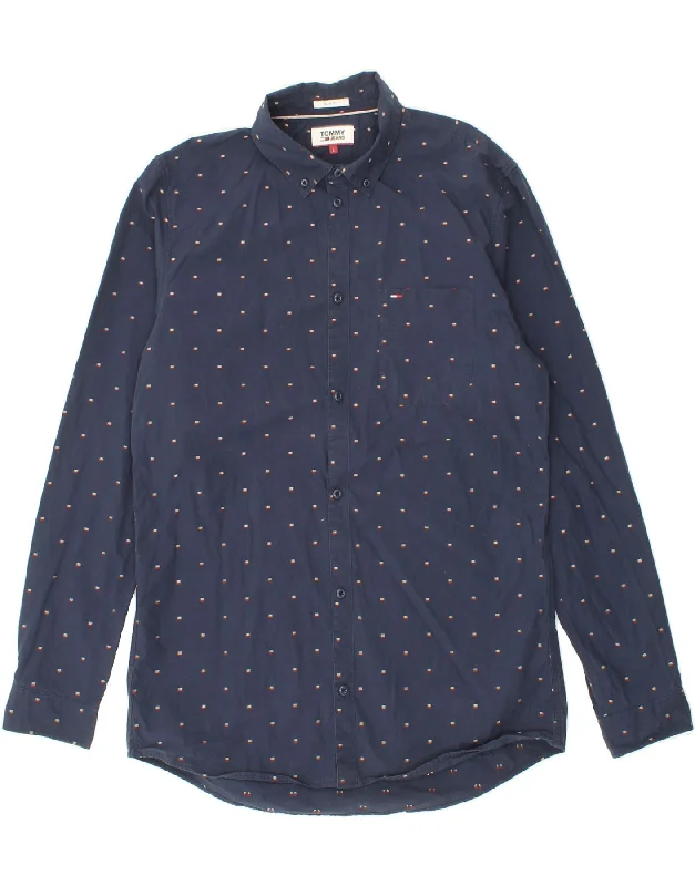 TOMMY HILFIGER Mens Slim Fit Shirt Large Navy Blue Cotton-- Knit Fabric Woven Fabric Fleece Fabric TOMMY HILFIGER Mens Slim Fit Shirt Large Navy Blue Cotton-- Knit Fabric Woven Fabric Fleece Fabric