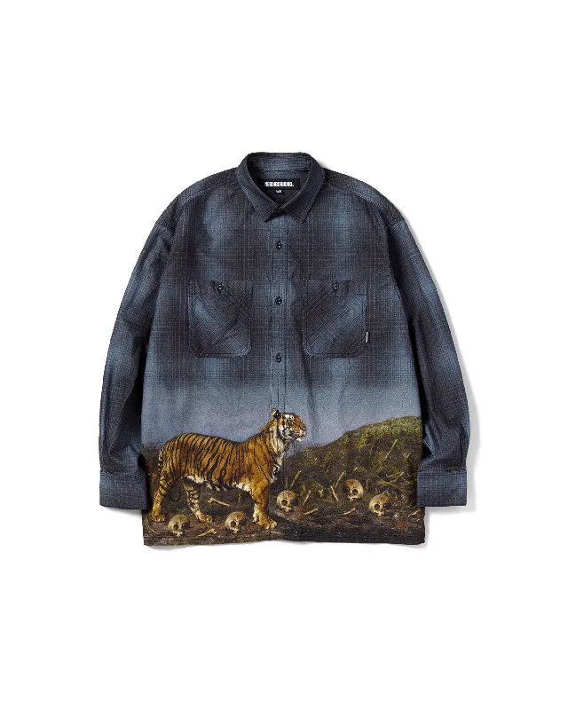 Tiger Print Shirt - Gray-- Fashionable Trendy Casual