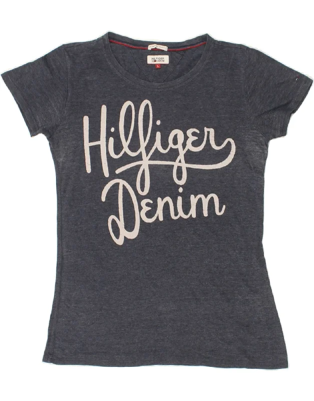 TOMMY HILFIGER Womens Graphic T-Shirt Top UK 14 Large Navy Blue-- Welt Pockets Slit Pockets Flap Pockets TOMMY HILFIGER Womens Graphic T-Shirt Top UK 14 Large Navy Blue-- Welt Pockets Slit Pockets Flap Pockets
