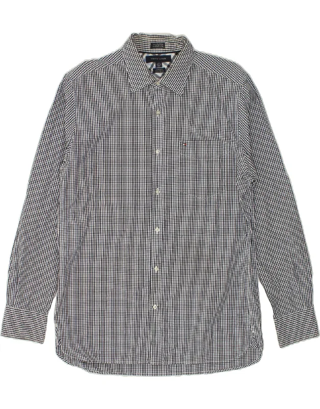 TOMMY HILFIGER Mens Custom Fit Shirt Size 16 1/2 Large Navy Blue Gingham-- Spandex Blend Rayon Blend Denim Blend TOMMY HILFIGER Mens Custom Fit Shirt Size 16 1/2 Large Navy Blue Gingham-- Spandex Blend Rayon Blend Denim Blend