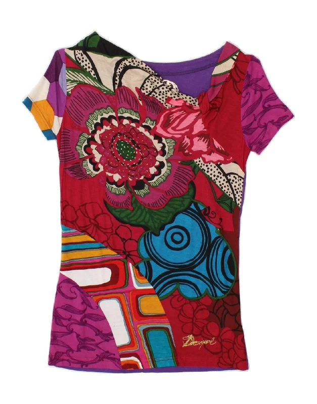 DESIGUAL Womens Graphic T-Shirt Top UK 8 Small Purple Floral Viscose-- Nylon Fabric Polyester Fabric Spandex Fabric DESIGUAL Womens Graphic T-Shirt Top UK 8 Small Purple Floral Viscose-- Nylon Fabric Polyester Fabric Spandex Fabric