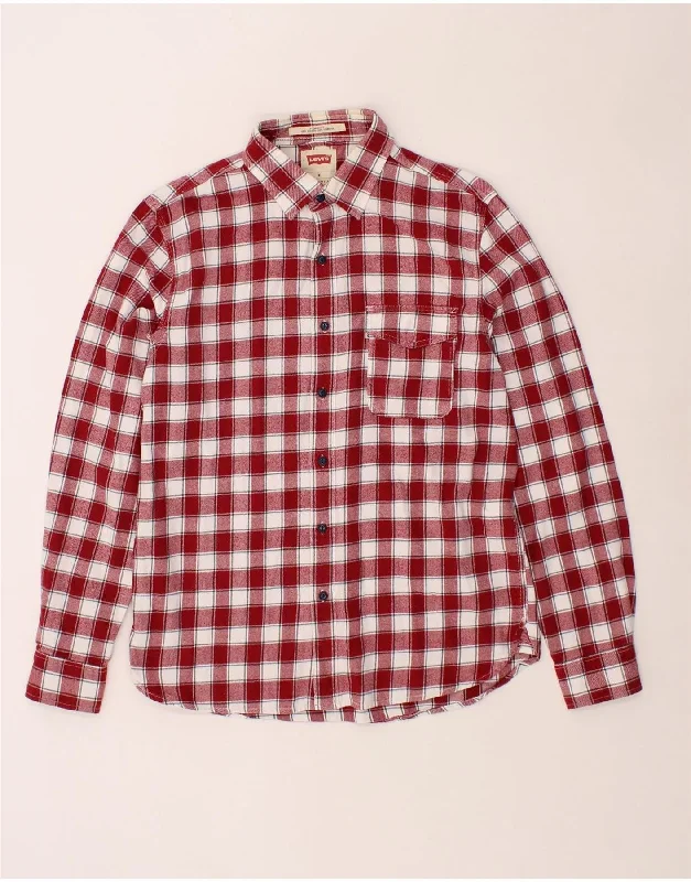 LEVI'S Mens Standard Fit Flannel Shirt Medium Red Check Cotton-- Beaded Sequined Faux Fur LEVI'S Mens Standard Fit Flannel Shirt Medium Red Check Cotton-- Beaded Sequined Faux Fur
