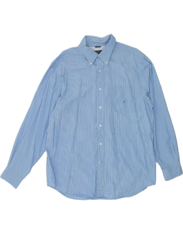 NAUTICA Mens Classic Fit Shirt XL Blue Pinstripe Cotton-- Terry Blend Velvet Blend Canvas Blend NAUTICA Mens Classic Fit Shirt XL Blue Pinstripe Cotton-- Terry Blend Velvet Blend Canvas Blend