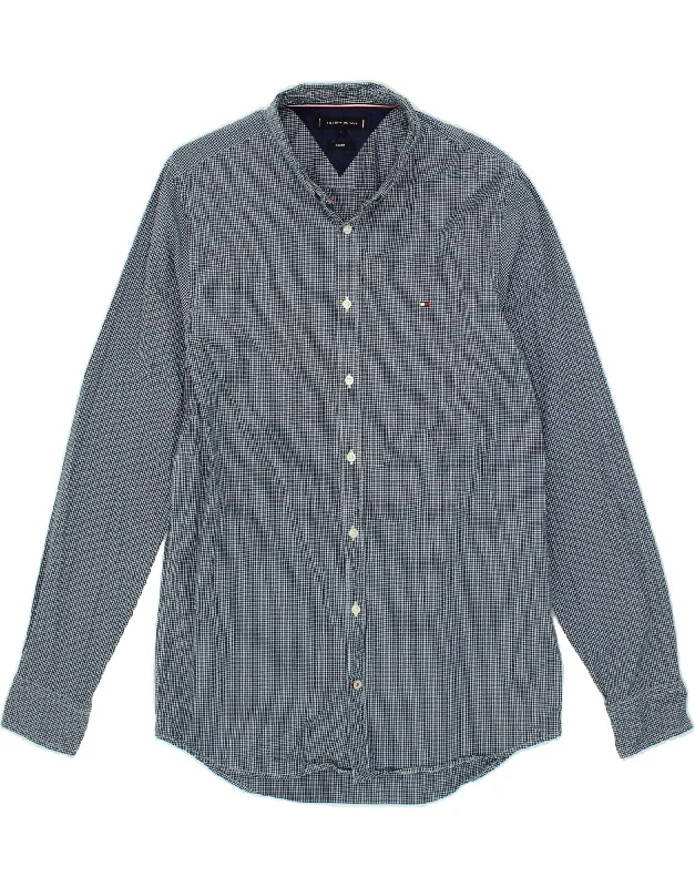 TOMMY HILFIGER Mens Slim Fit Shirt Large Navy Blue Check Cotton-- Nylon Fabric Polyester Fabric Spandex Fabric TOMMY HILFIGER Mens Slim Fit Shirt Large Navy Blue Check Cotton-- Nylon Fabric Polyester Fabric Spandex Fabric