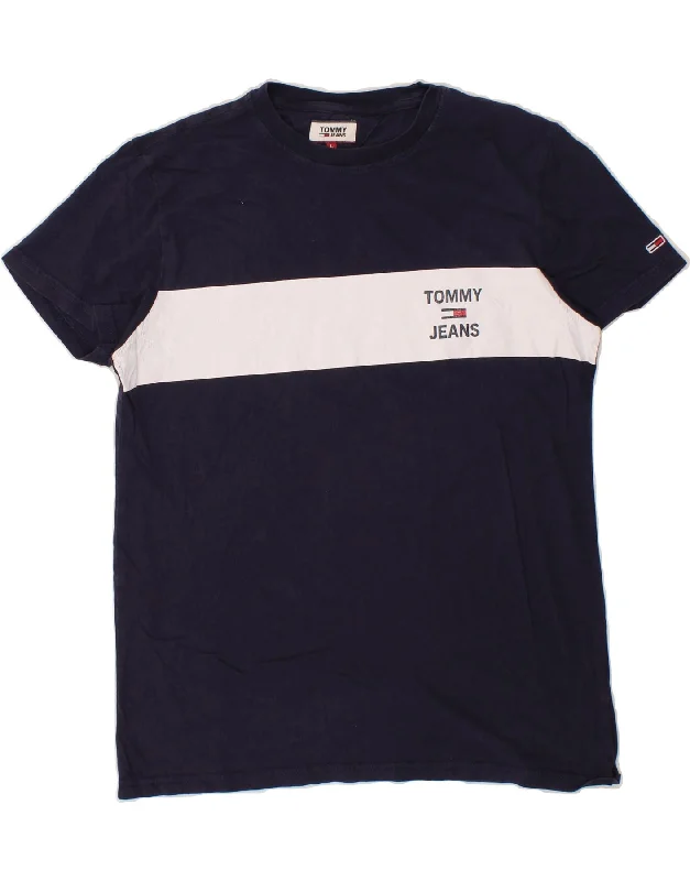 TOMMY HILFIGER Mens Graphic T-Shirt Top Large Navy Blue Colourblock Cotton-- Solid Color Striped Floral TOMMY HILFIGER Mens Graphic T-Shirt Top Large Navy Blue Colourblock Cotton-- Solid Color Striped Floral