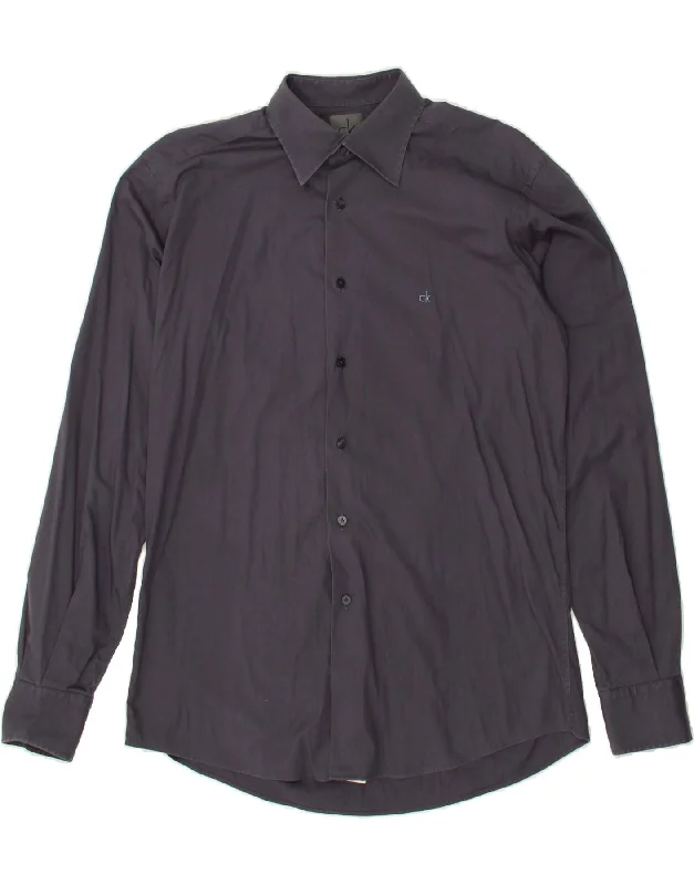 CALVIN KLEIN Mens Slim Fit Shirt Medium Navy Blue Cotton-- Chenille Brocade Lace