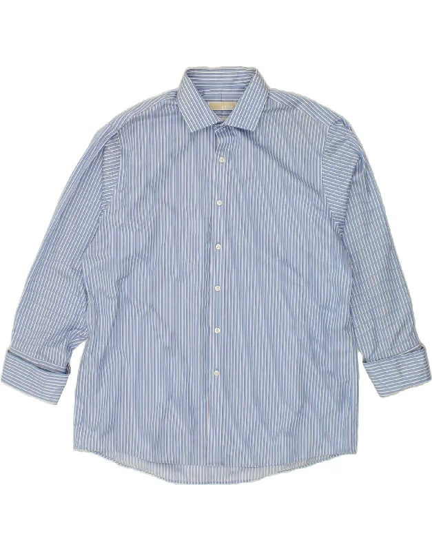 MICHAEL KORS Mens Formal Shirt Size 17 1/2 XL Blue Striped Cotton-- Real Fur Shearling Chenille MICHAEL KORS Mens Formal Shirt Size 17 1/2 XL Blue Striped Cotton-- Real Fur Shearling Chenille