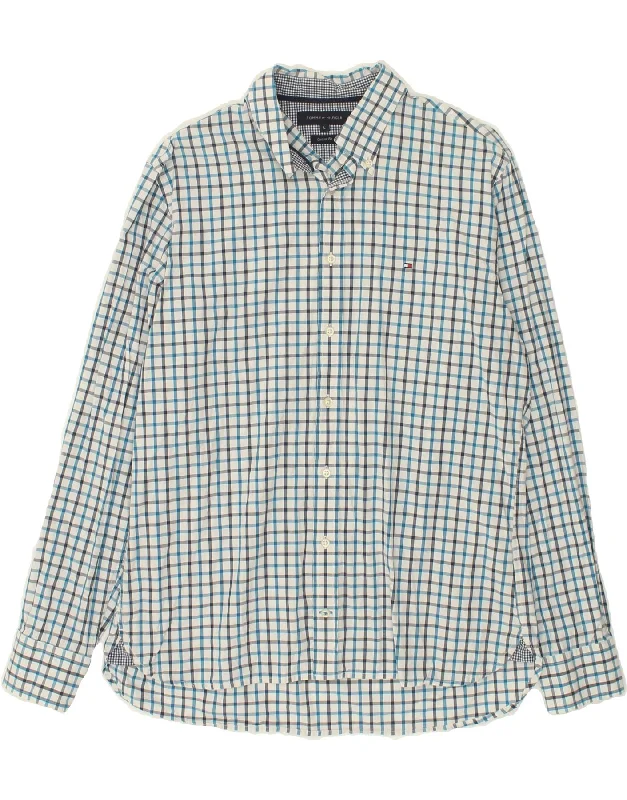 TOMMY HILFIGER Mens Custom Fit Shirt Large Blue Check Cotton -- Basic T-Shirt Crew Neck Short Sleeve TOMMY HILFIGER Mens Custom Fit Shirt Large Blue Check Cotton -- Basic T-Shirt Crew Neck Short Sleeve
