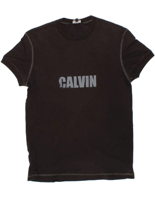 CALVIN KLEIN JEANS Mens Graphic T-Shirt Top Small Black Cotton-- Notch Collar Peter Pan Collar Cowl Neck CALVIN KLEIN JEANS Mens Graphic T-Shirt Top Small Black Cotton-- Notch Collar Peter Pan Collar Cowl Neck