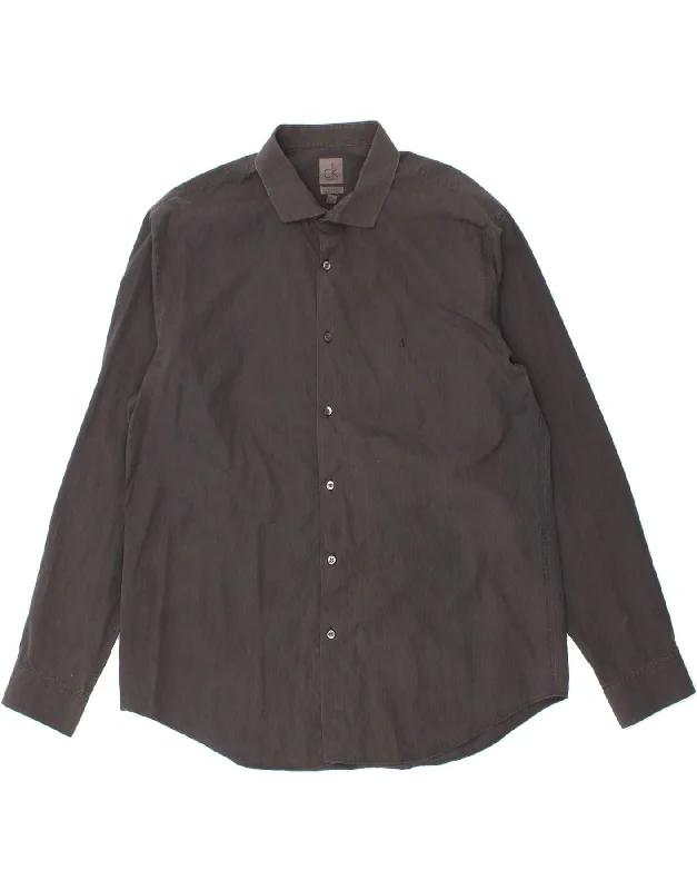 CALVIN KLEIN Mens Abstract Pattern Slim Fit Shirt Size 17 1/2 XL Grey-- Cotton Fabric Linen Fabric Terry Fabric CALVIN KLEIN Mens Abstract Pattern Slim Fit Shirt Size 17 1/2 XL Grey-- Cotton Fabric Linen Fabric Terry Fabric
