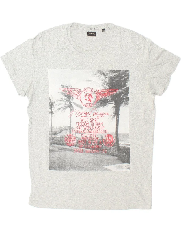 DIESEL Mens Graphic T-Shirt Top XL Grey Cotton-- Notch Collar Peter Pan Collar Cowl Neck DIESEL Mens Graphic T-Shirt Top XL Grey Cotton-- Notch Collar Peter Pan Collar Cowl Neck