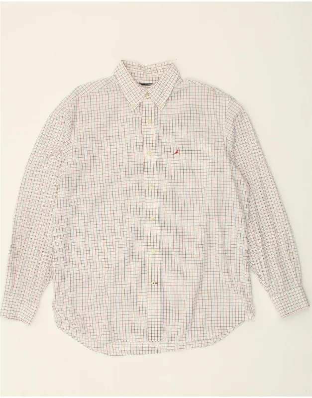 NAUTICA Mens Shirt Large White Check Cotton-- Nylon Fabric Polyester Fabric Spandex Fabric NAUTICA Mens Shirt Large White Check Cotton-- Nylon Fabric Polyester Fabric Spandex Fabric