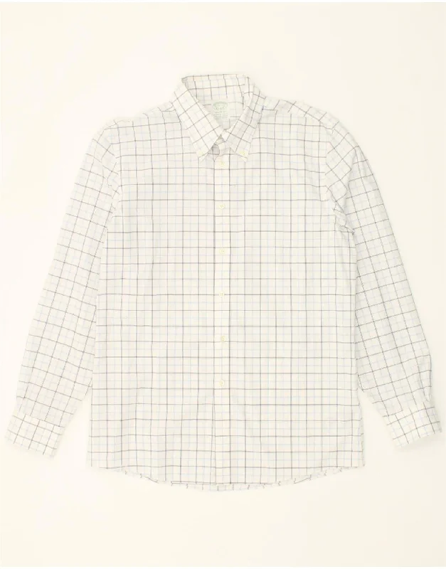 BROOKS BROTHERS Mens Milano Shirt Size 15 1/2 Medium White Check Cotton-- Chenille Blend Fleece Blend Nylon Blend BROOKS BROTHERS Mens Milano Shirt Size 15 1/2 Medium White Check Cotton-- Chenille Blend Fleece Blend Nylon Blend