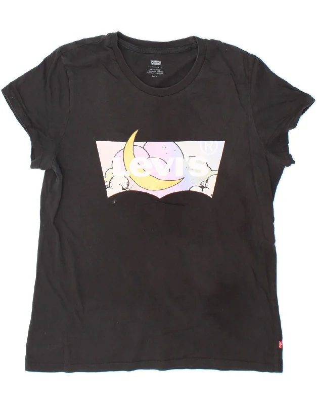 LEVI'S Womens Graphic T-Shirt Top UK 16 Large Black Cotton-- Embroidered Appliqued Beaded LEVI'S Womens Graphic T-Shirt Top UK 16 Large Black Cotton-- Embroidered Appliqued Beaded