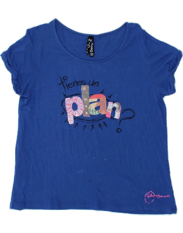 DESIGUAL Womens Graphic T-Shirt Top UK 20 2XL Blue-- Thin T-Shirt Open Front Quick Dry DESIGUAL Womens Graphic T-Shirt Top UK 20 2XL Blue-- Thin T-Shirt Open Front Quick Dry