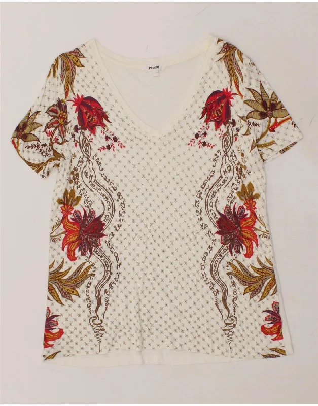 DESIGUAL Womens Graphic T-Shirt Top UK 10 Small White Floral-- Thin T-Shirt Open Front Quick Dry DESIGUAL Womens Graphic T-Shirt Top UK 10 Small White Floral-- Thin T-Shirt Open Front Quick Dry