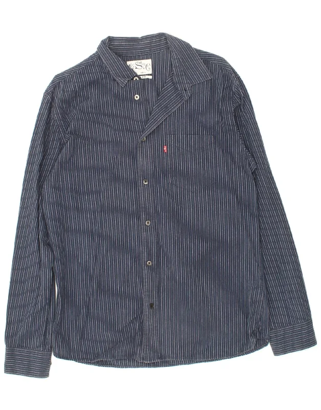 LEVI'S Mens Slim Fit Shirt Large Navy Blue Striped Cotton-- Polka Dot Checkered Tartan LEVI'S Mens Slim Fit Shirt Large Navy Blue Striped Cotton-- Polka Dot Checkered Tartan