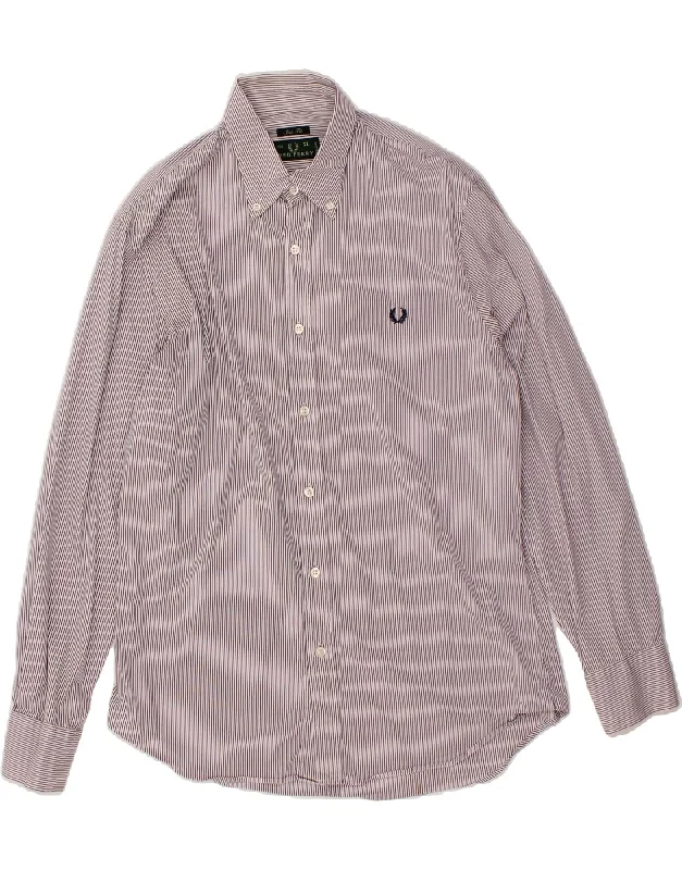 FRED PERRY Mens Slim Fit Shirt XL Purple Striped Cotton-- Mesh Blend Leather Blend Suede Blend FRED PERRY Mens Slim Fit Shirt XL Purple Striped Cotton-- Mesh Blend Leather Blend Suede Blend