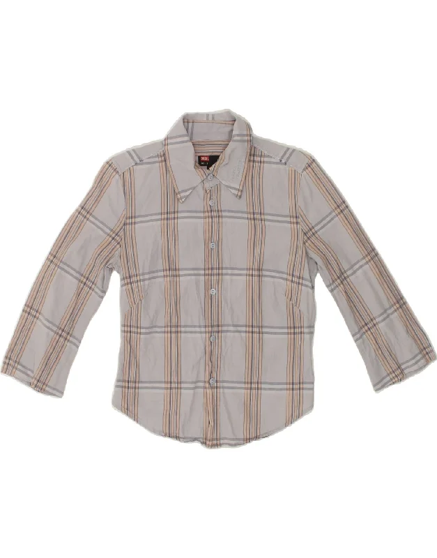 DIESEL Womens 3/4 Sleeve Shirt UK 10 Small Grey Check Cotton-- Cashmere Blend Cotton Blend Poly Blend DIESEL Womens 3/4 Sleeve Shirt UK 10 Small Grey Check Cotton-- Cashmere Blend Cotton Blend Poly Blend