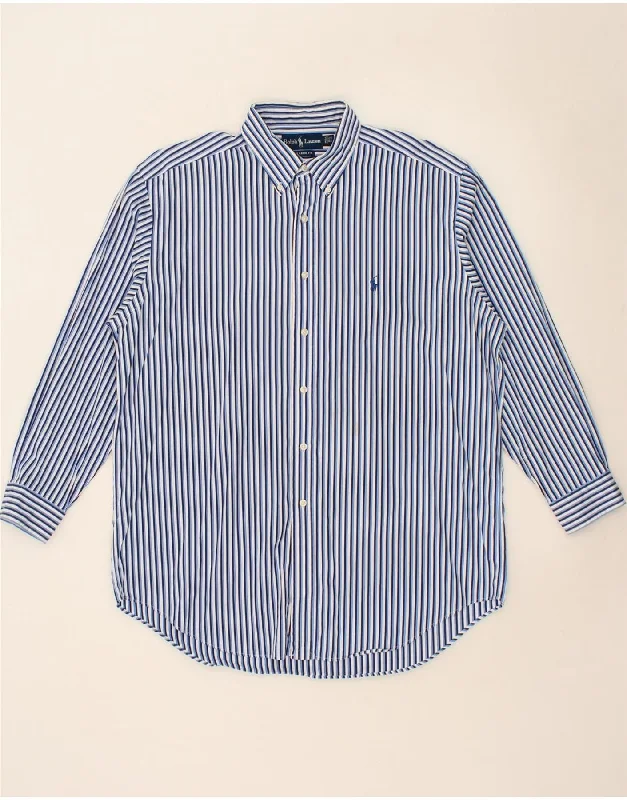 RALPH LAUREN Mens Classic Fit Shirt Size 16 1/2 Large Blue Striped Cotton-- Print Jacquard Patchwork RALPH LAUREN Mens Classic Fit Shirt Size 16 1/2 Large Blue Striped Cotton-- Print Jacquard Patchwork