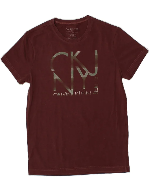 CALVIN KLEIN Womens Graphic T-Shirt Top UK 14 Medium Maroon Cotton-- Plaid T-Shirt Polka Dot Checkered CALVIN KLEIN Womens Graphic T-Shirt Top UK 14 Medium Maroon Cotton-- Plaid T-Shirt Polka Dot Checkered
