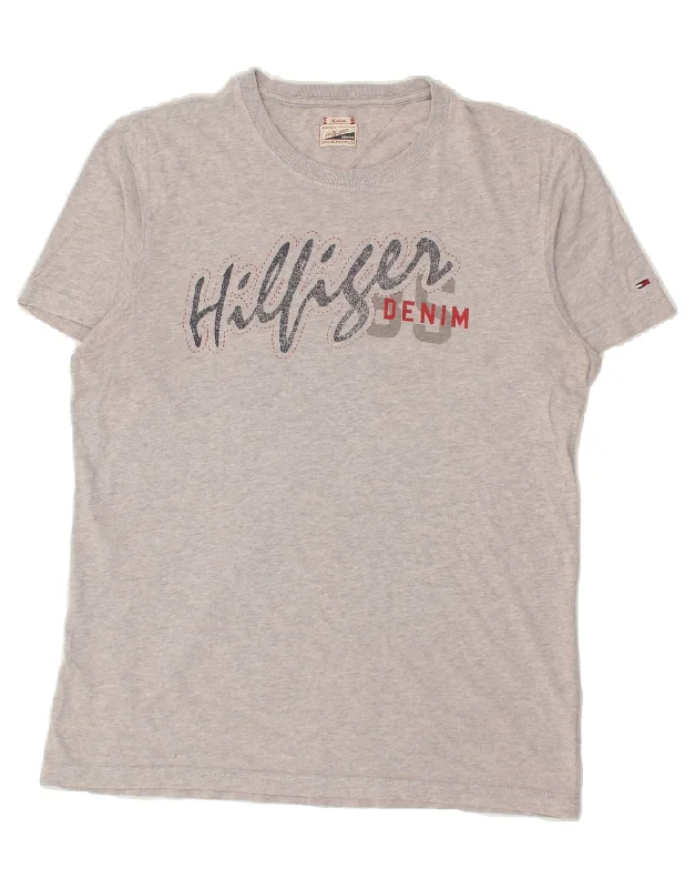 TOMMY HILFIGER Mens Graphic T-Shirt Top Medium Grey Cotton-- Mesh Blend Leather Blend Suede Blend TOMMY HILFIGER Mens Graphic T-Shirt Top Medium Grey Cotton-- Mesh Blend Leather Blend Suede Blend