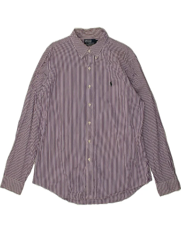 RALPH LAUREN Mens Custom Fit Shirt XL Purple Pinstripe Cotton-- Zippered Buttoned Snapped