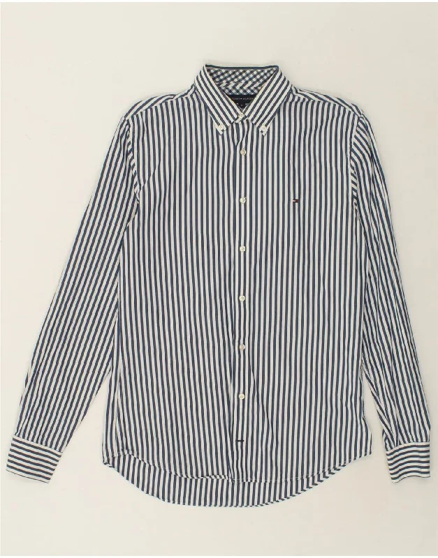 TOMMY HILFIGER Mens Shirt Medium Blue Striped Cotton-- Faux Fur Fabric Real Fur Fabric Shearling Fabric TOMMY HILFIGER Mens Shirt Medium Blue Striped Cotton-- Faux Fur Fabric Real Fur Fabric Shearling Fabric