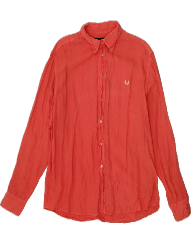 FRED PERRY Mens Shirt XL Red-- Wool Fabric Cashmere Fabric Tweed Fabric