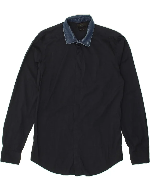 DIESEL Mens Slim Fit Shirt Medium Navy Blue Cotton-- Rayon Velvet Corduroy
