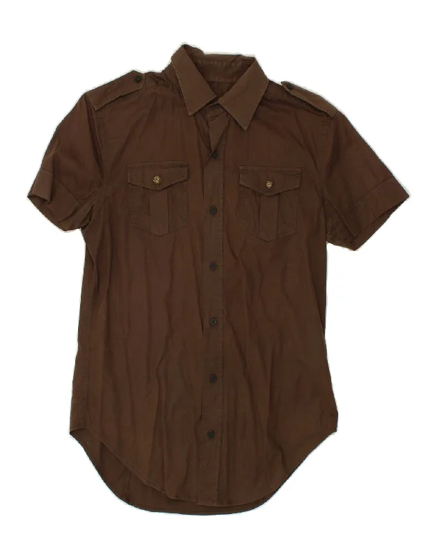 DIESEL Mens Short Sleeve Military Shirt Small Brown Cotton-- Houndstooth Herringbone Solid DIESEL Mens Short Sleeve Military Shirt Small Brown Cotton-- Houndstooth Herringbone Solid