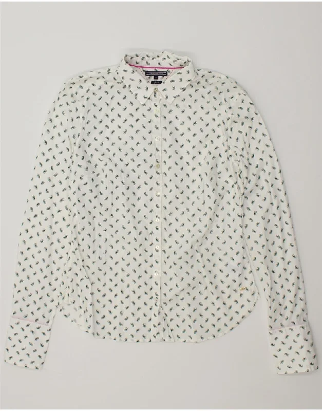 TOMMY HILFIGER Womens Slim Fit Shirt US 10 Large White Paisley Cotton-- Oversized T-Shirt Spandex breathable TOMMY HILFIGER Womens Slim Fit Shirt US 10 Large White Paisley Cotton-- Oversized T-Shirt Spandex breathable