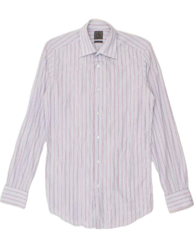 CALVIN KLEIN Mens Slim Fit Shirt XS Blue Striped Cotton-- Anti-Pilling Machine Wash Handmade CALVIN KLEIN Mens Slim Fit Shirt XS Blue Striped Cotton-- Anti-Pilling Machine Wash Handmade