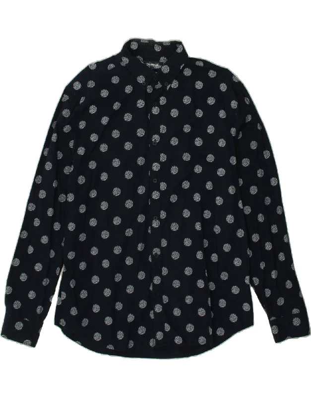 DESIGUAL Mens Abstract Pattern Regular Fit Shirt 2XL Navy Blue Cotton-- Print Jacquard Patchwork DESIGUAL Mens Abstract Pattern Regular Fit Shirt 2XL Navy Blue Cotton-- Print Jacquard Patchwork