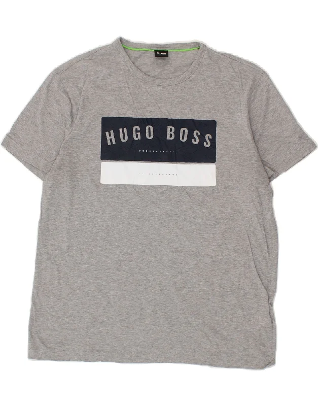 HUGO BOSS Mens Graphic T-Shirt Top Large Grey Cotton-- Fleece Fabric Down Fabric Feather Fabric HUGO BOSS Mens Graphic T-Shirt Top Large Grey Cotton-- Fleece Fabric Down Fabric Feather Fabric