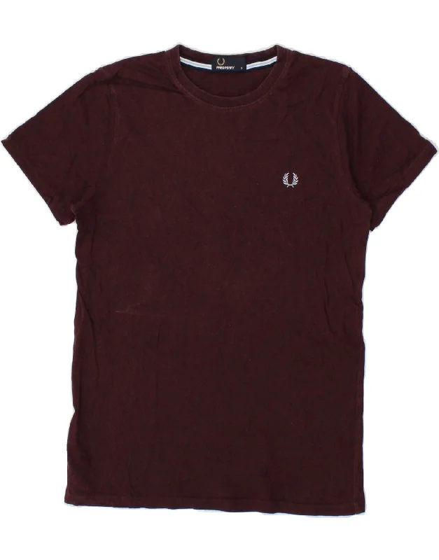 FRED PERRY Mens T-Shirt Small Burgundy Cotton-- Wool Fabric Cashmere Fabric Tweed Fabric FRED PERRY Mens T-Shirt Small Burgundy Cotton-- Wool Fabric Cashmere Fabric Tweed Fabric