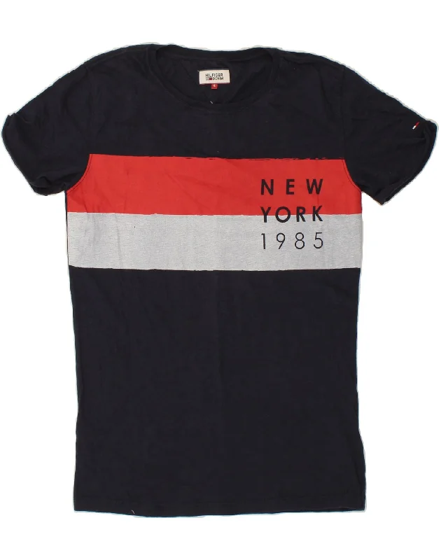 TOMMY HILFIGER Mens Graphic T-Shirt Top Small Navy Blue Striped Cotton-- Rayon Fabric Velvet Fabric Corduroy Fabric TOMMY HILFIGER Mens Graphic T-Shirt Top Small Navy Blue Striped Cotton-- Rayon Fabric Velvet Fabric Corduroy Fabric