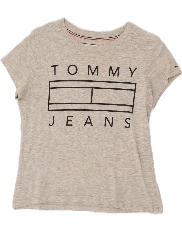 TOMMY HILFIGER Womens Graphic T-Shirt Top UK 10 Small Grey Cotton-- Striped Floral Plaid TOMMY HILFIGER Womens Graphic T-Shirt Top UK 10 Small Grey Cotton-- Striped Floral Plaid