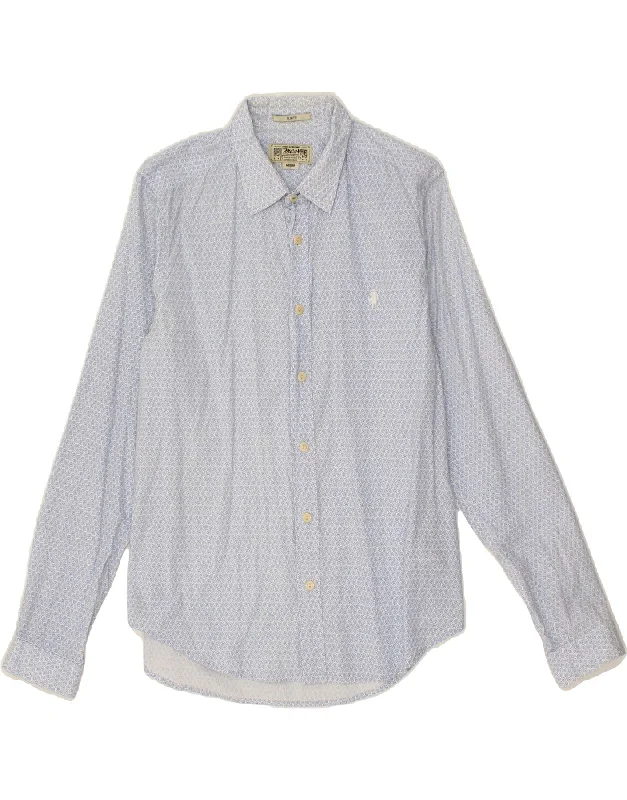 MARLBORO CLASSICS Mens Slim Fit Shirt Medium Blue Spotted Cotton-- Plaid T-Shirt Polka Dot Checkered MARLBORO CLASSICS Mens Slim Fit Shirt Medium Blue Spotted Cotton-- Plaid T-Shirt Polka Dot Checkered