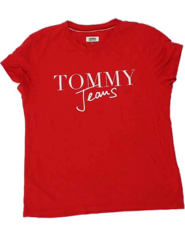 TOMMY HILFIGER Womens Graphic T-Shirt Top UK 16 Large Red Cotton-- Chenille Blend Fleece Blend Nylon Blend TOMMY HILFIGER Womens Graphic T-Shirt Top UK 16 Large Red Cotton-- Chenille Blend Fleece Blend Nylon Blend