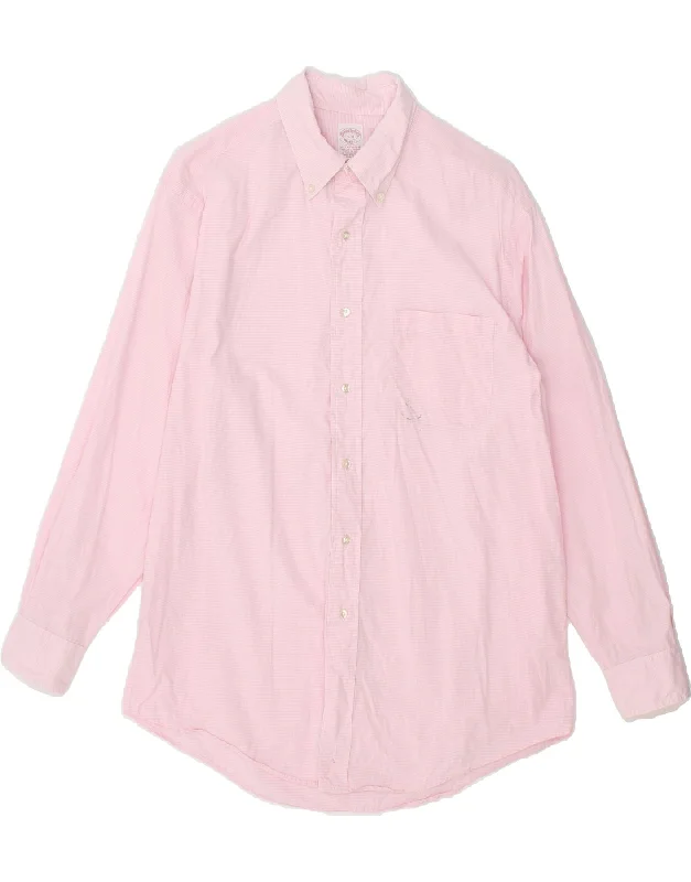 BROOKS BROTHERS Mens Shirt Size 16-3 Large Pink Check Cotton-- Mesh Blend Leather Blend Suede Blend BROOKS BROTHERS Mens Shirt Size 16-3 Large Pink Check Cotton-- Mesh Blend Leather Blend Suede Blend