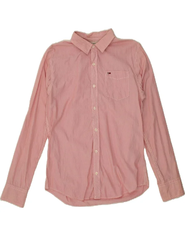 TOMMY HILFIGER Mens Shirt Medium Pink Pinstripe Cotton-- Welt Pockets Slit Pockets Flap Pockets TOMMY HILFIGER Mens Shirt Medium Pink Pinstripe Cotton-- Welt Pockets Slit Pockets Flap Pockets