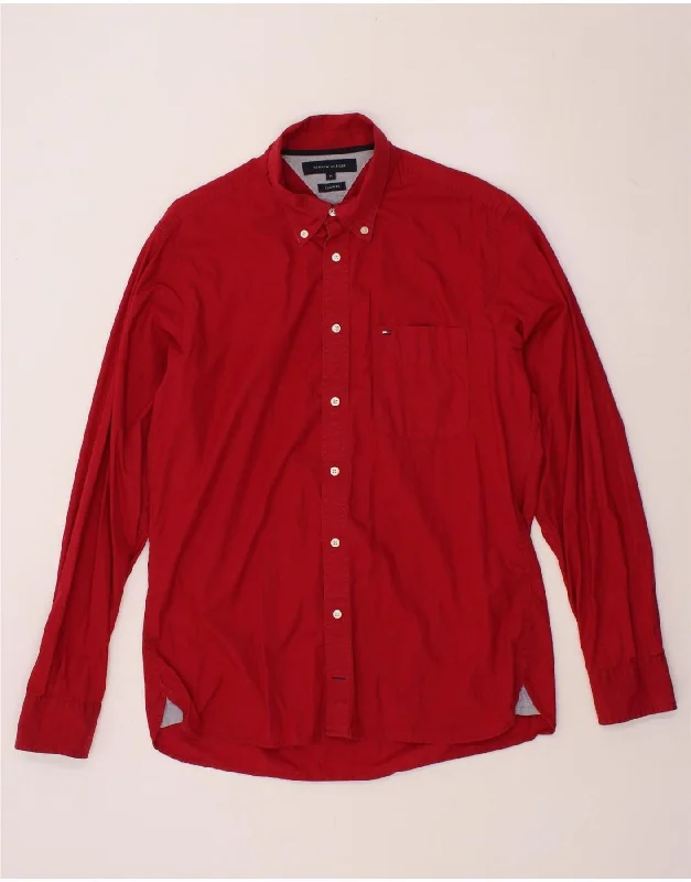 TOMMY HILFIGER Mens Custom Fit Shirt Medium Red Cotton-- Spandex Blend Rayon Blend Denim Blend TOMMY HILFIGER Mens Custom Fit Shirt Medium Red Cotton-- Spandex Blend Rayon Blend Denim Blend
