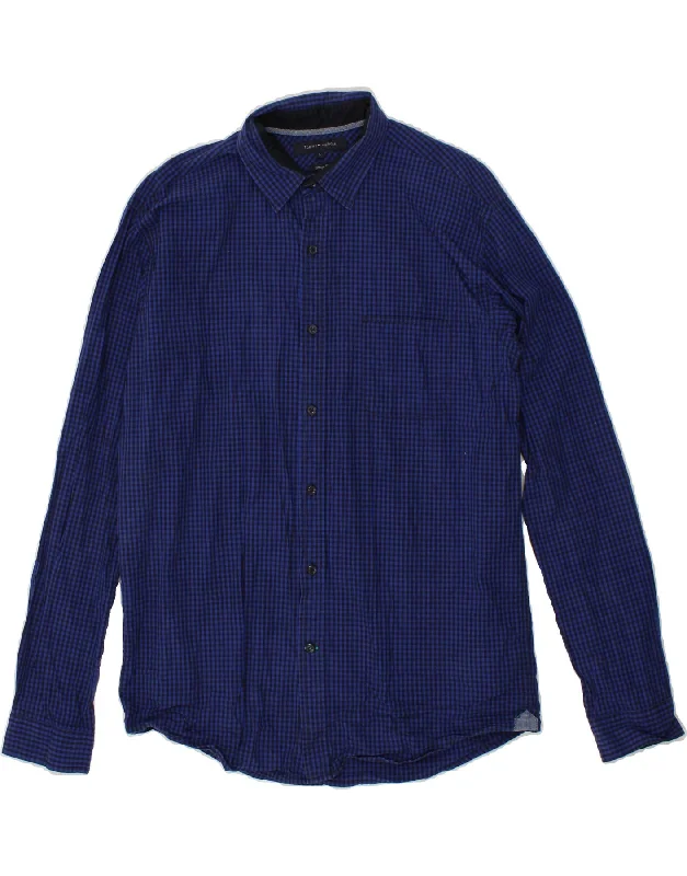 TOMMY HILFIGER Mens Vintage Fit Shirt Large Blue Gingham Cotton-- Collared Crew Neck Turtle Neck TOMMY HILFIGER Mens Vintage Fit Shirt Large Blue Gingham Cotton-- Collared Crew Neck Turtle Neck
