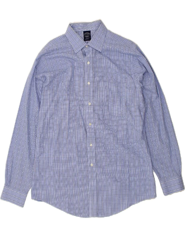 BROOKS BROTHERS Mens Shirt Size 16 Large Blue Check Cotton-- Knit Fabric Woven Fabric Fleece Fabric BROOKS BROTHERS Mens Shirt Size 16 Large Blue Check Cotton-- Knit Fabric Woven Fabric Fleece Fabric